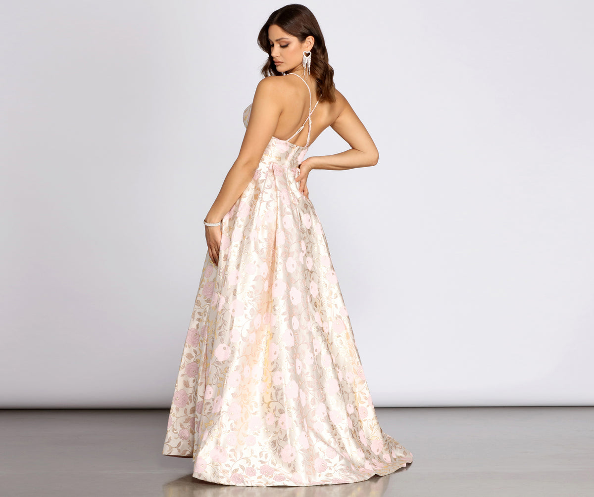 Jessica Brocade Floral Ball Gown & Windsor