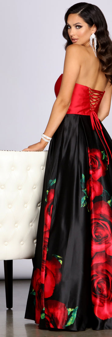 Macie Strapless Rose Ball Gown is a stunning choice for a bridesmaid dress or maid of honor dress, and to feel beautiful at Prom 2023, spring weddings, formals, & military balls!