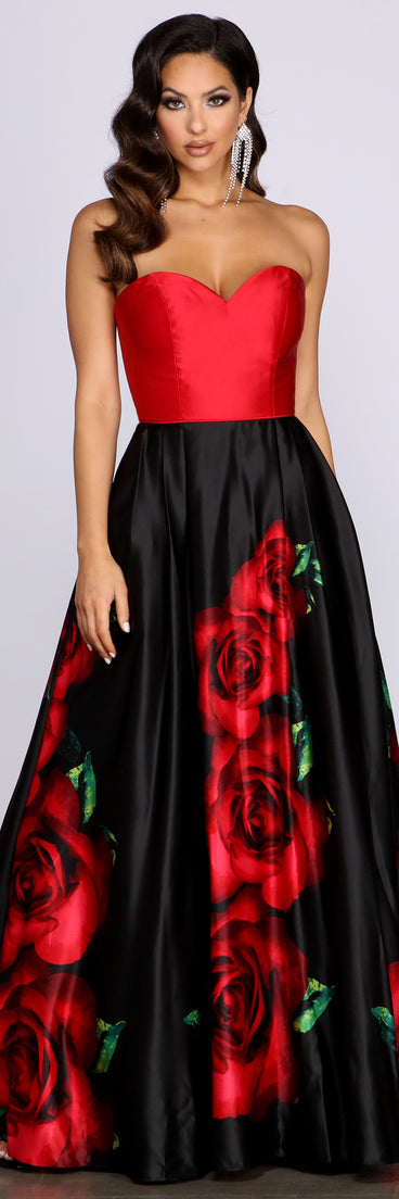 Macie Strapless Rose Ball Gown is a stunning choice for a bridesmaid dress or maid of honor dress, and to feel beautiful at Prom 2023, spring weddings, formals, & military balls!