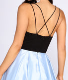 Bayley Cross Back Satin Ball Gown creates the perfect summer wedding guest dress or cocktail party dresss with stylish details in the latest trends for 2023!