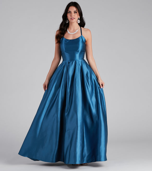 The Christine Sleeveless Satin Ball Gown is a gorgeous pick as your 2023 prom dress or formal gown for wedding guest, spring bridesmaid, or army ball attire!