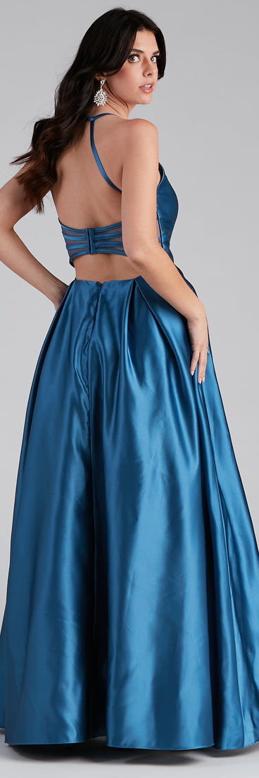 The Christine Sleeveless Satin Ball Gown is a gorgeous pick as your 2023 prom dress or formal gown for wedding guest, spring bridesmaid, or army ball attire!