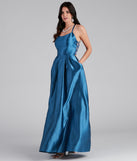 The Christine Sleeveless Satin Ball Gown is a gorgeous pick as your 2023 prom dress or formal gown for wedding guest, spring bridesmaid, or army ball attire!
