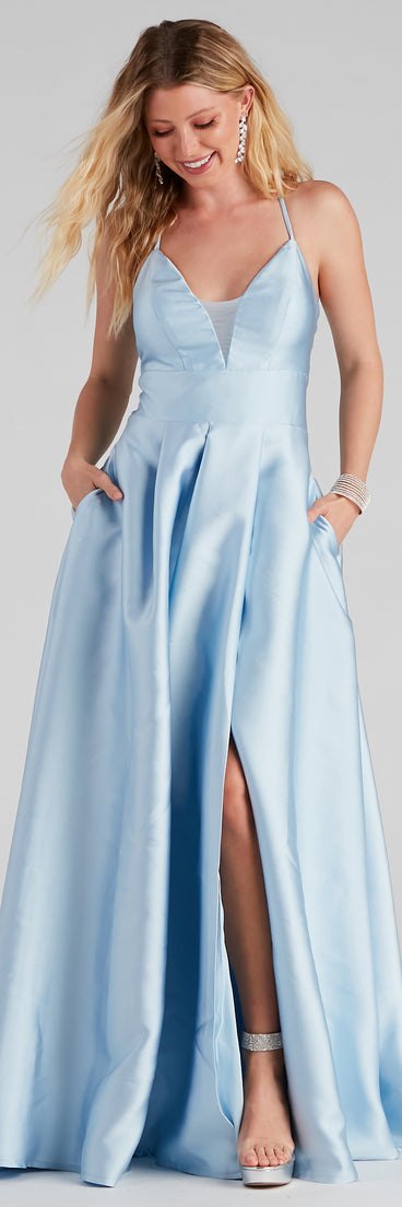 Lottie Formal Satin And Lace Ball Gown is a gorgeous pick as your 2023 prom dress or formal gown for wedding guest, spring bridesmaid, or army ball attire!