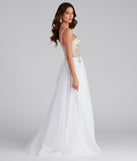 The Arie Embroidered Corset Tulle A-Line Gown is a gorgeous pick as your 2023 prom dress or formal gown for wedding guest, spring bridesmaid, or army ball attire!