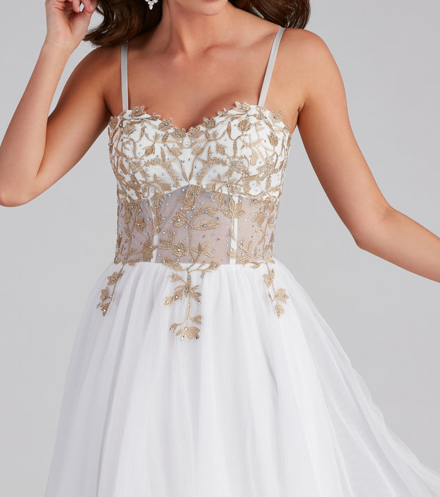 Arie Embroidered Corset Tulle A-Line Gown | Windsor Arie Embroidered Corset Tulle A-Line Gown | Windsor