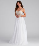 The Arie Embroidered Corset Tulle A-Line Gown is a gorgeous pick as your 2023 prom dress or formal gown for wedding guest, spring bridesmaid, or army ball attire!