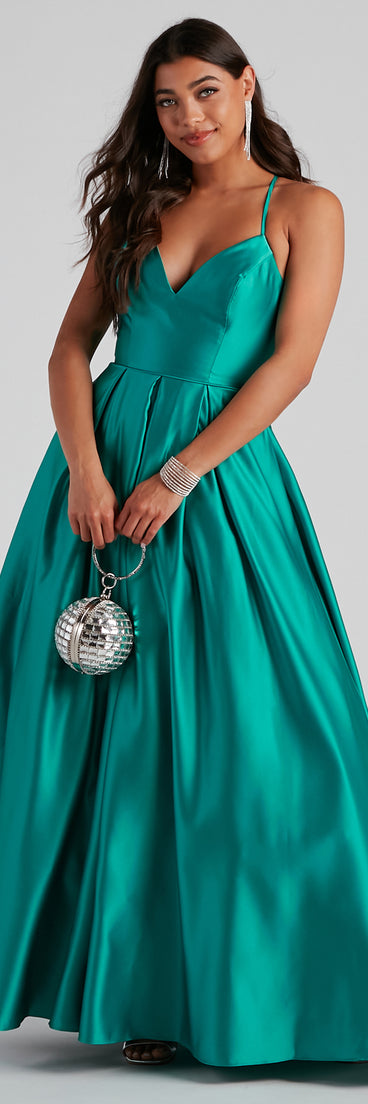 Molly Satin Lace Up Ball Gown is a gorgeous pick as your 2023 prom dress or formal gown for wedding guest, spring bridesmaid, or army ball attire!