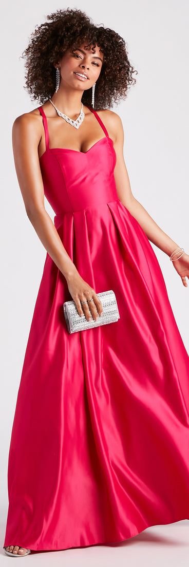 Viviane Satin Sweetheart Lace-Up Ball Gown is a gorgeous pick as your 2023 prom dress or formal gown for wedding guest, spring bridesmaid, or army ball attire!