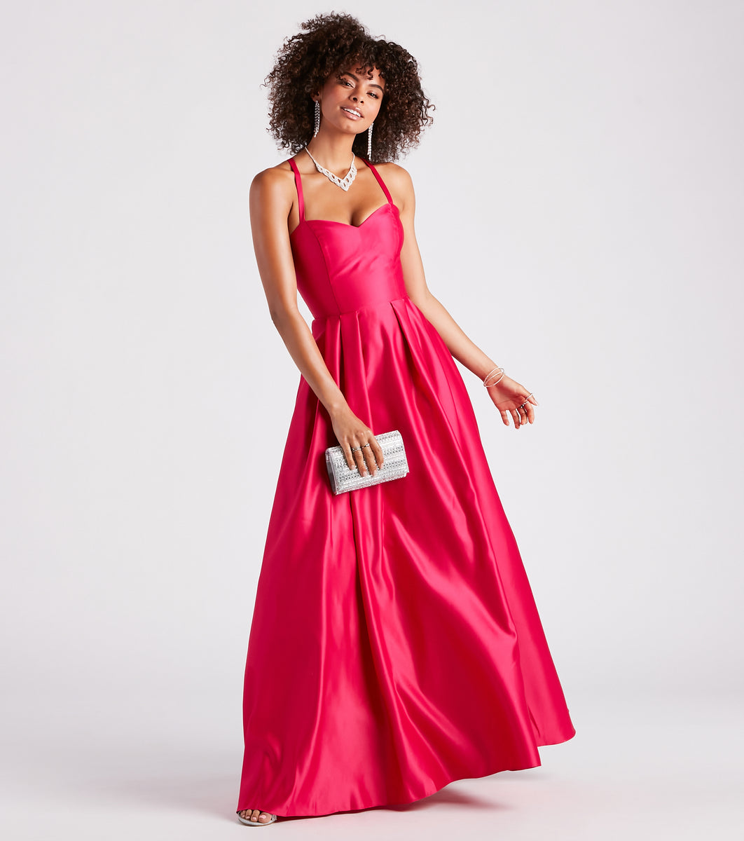 Sweetheart Ruched Satin Ball Gown Delicate Lace-Up Prom Dress Wisteria main image 1