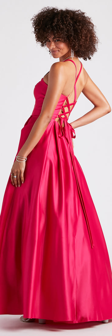 Viviane Satin Sweetheart Lace-Up Ball Gown is a gorgeous pick as your 2023 prom dress or formal gown for wedding guest, spring bridesmaid, or army ball attire!