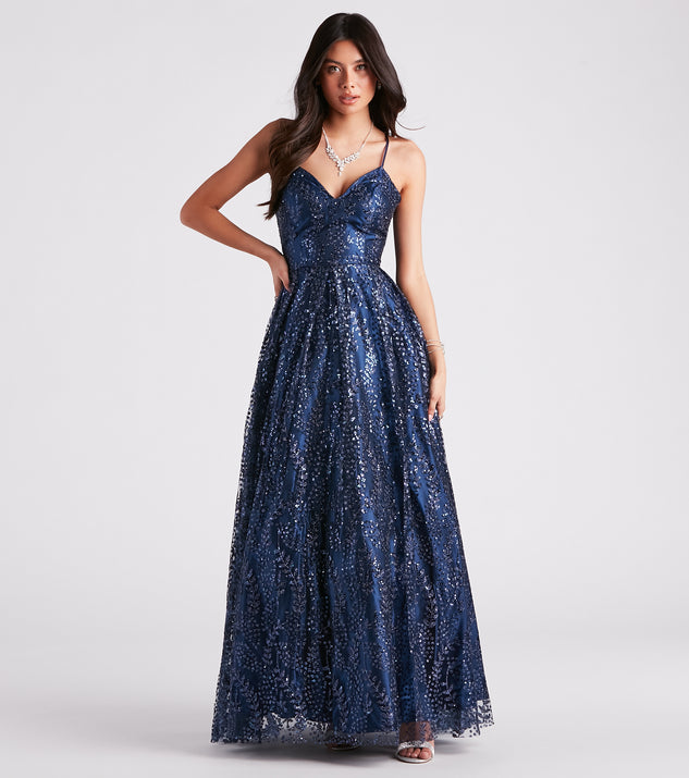 Arleth Glitter Mesh Lace-Up Ball Gown | Windsor Arleth Glitter Mesh Lace-Up Ball Gown | Windsor