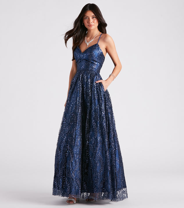 arleth mini dress Arleth Glitter Mesh Lace-Up Ball Gown