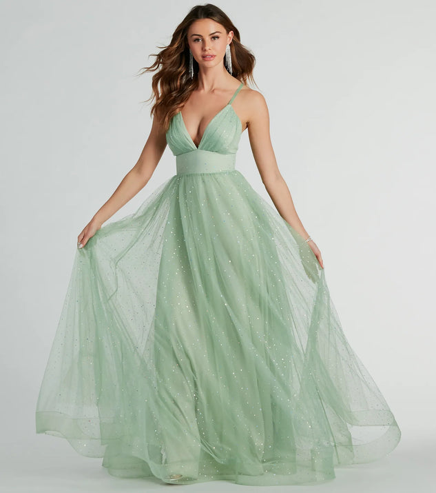 V neck store tulle gown