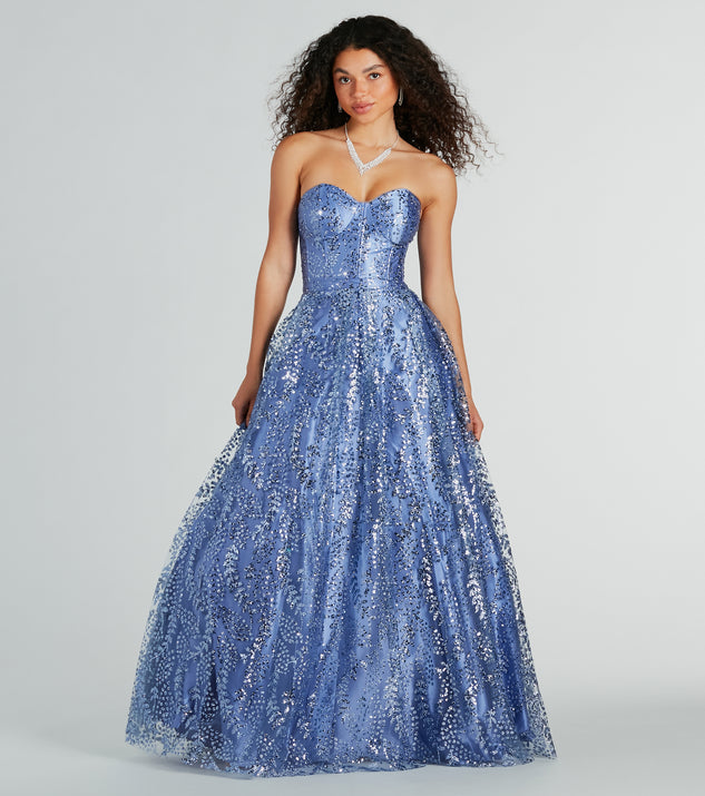 Ivy Glitter Corset Strapless Ball Gown is the perfect prom dress pick with on-trend details to make the 2024 dance your most memorable event yet!