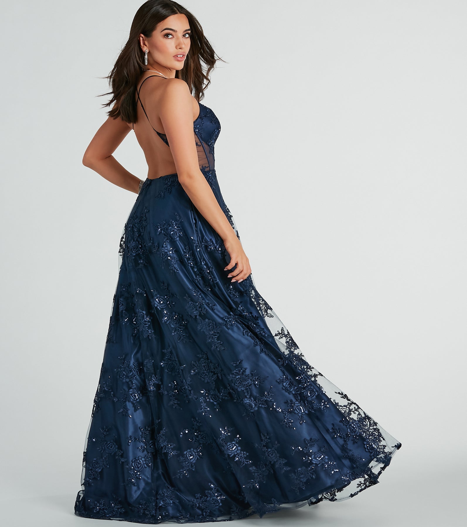 Monica Sequin Embroidered Lace Ball Gown & Windsor