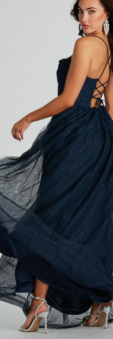 Aidy Lace-Up A-Line Glitter Tulle Ball Bown is the perfect prom dress pick with on-trend details to make the 2024 dance your most memorable event yet!