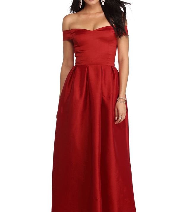 Lucia Off The Shoulder Taffeta Ballgown is a gorgeous pick as your 2023 prom dress or formal gown for wedding guest, spring bridesmaid, or army ball attire!