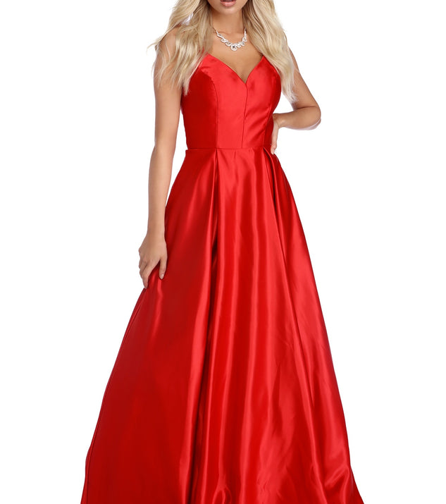 The Aubree Ravishing Satin Ball Gown is a gorgeous pick as your 2023 prom dress or formal gown for wedding guest, spring bridesmaid, or army ball attire!