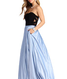 Marie Strapless Satin Ball Gown is a gorgeous pick as your 2023 prom dress or formal gown for wedding guest, spring bridesmaid, or army ball attire!
