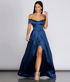 Megan Taffeta Off The Shoulder Ball Gown is a gorgeous pick as your 2023 prom dress or formal gown for wedding guest, spring bridesmaid, or army ball attire!