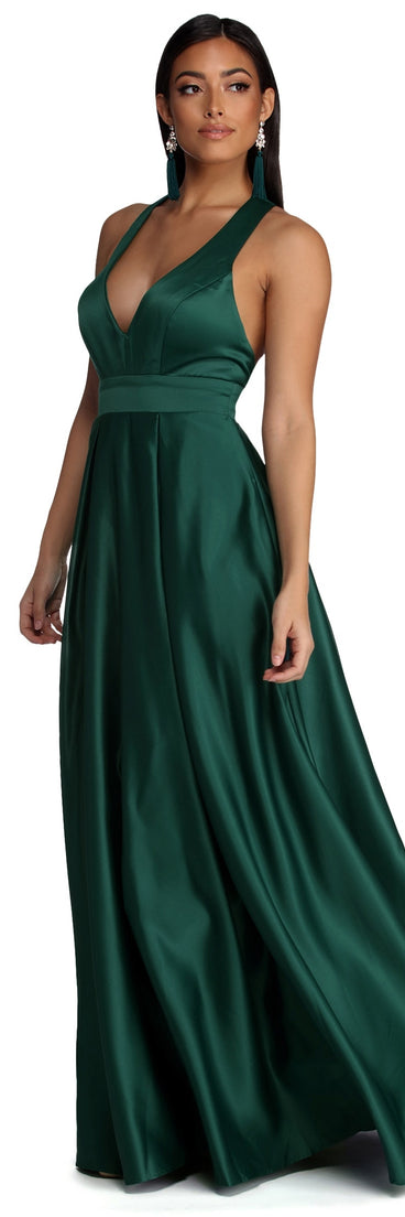 The Elle Formal Satin Ball Gown is a gorgeous pick as your 2023 prom dress or formal gown for wedding guest, spring bridesmaid, or army ball attire!