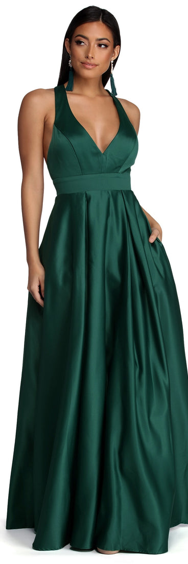 The Elle Formal Satin Ball Gown is a gorgeous pick as your 2023 prom dress or formal gown for wedding guest, spring bridesmaid, or army ball attire!