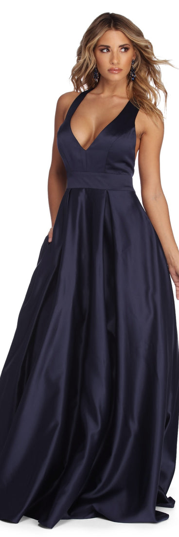 The Elle Formal Satin Ball Gown is a gorgeous pick as your 2023 prom dress or formal gown for wedding guest, spring bridesmaid, or army ball attire!