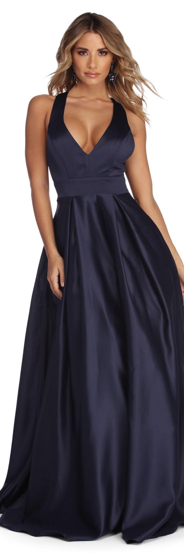 The Elle Formal Satin Ball Gown is a gorgeous pick as your 2023 prom dress or formal gown for wedding guest, spring bridesmaid, or army ball attire!