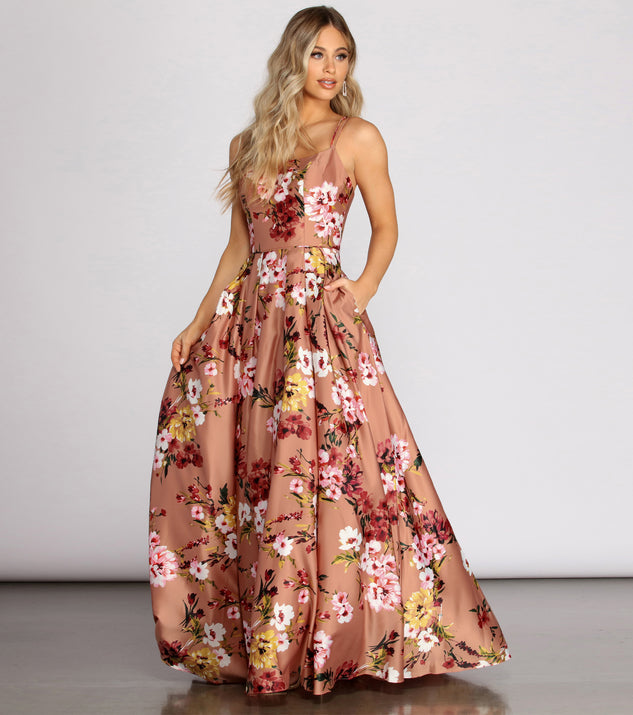 chinese dress ladies Magdalena Satin Floral Gown