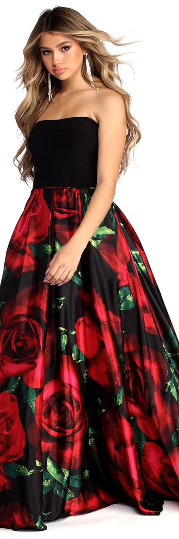 Sariah Strapless Rose Ball Gown is a gorgeous pick as your 2023 prom dress or formal gown for wedding guest, spring bridesmaid, or army ball attire!