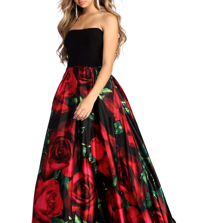 Sariah Strapless Rose Ball Gown is a gorgeous pick as your 2023 prom dress or formal gown for wedding guest, spring bridesmaid, or army ball attire!