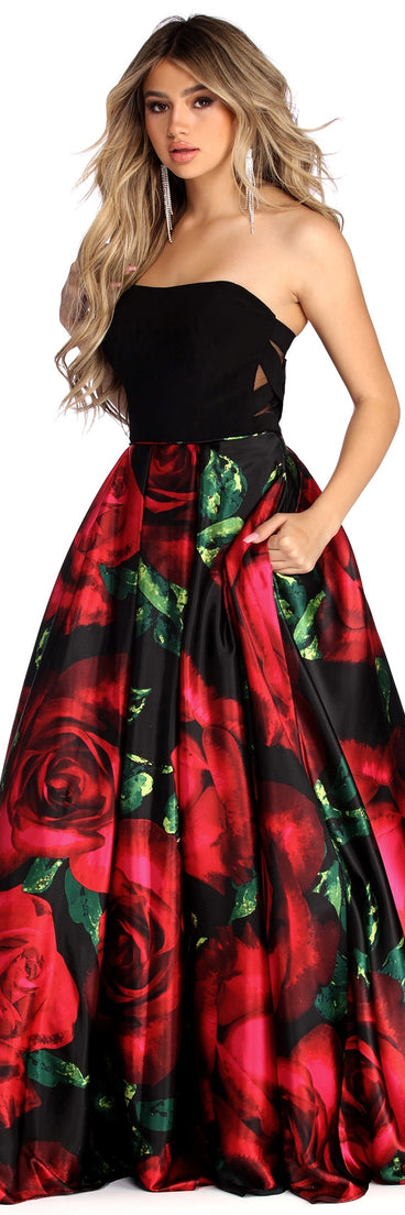 Sariah Strapless Rose Ball Gown is a gorgeous pick as your 2023 prom dress or formal gown for wedding guest, spring bridesmaid, or army ball attire!