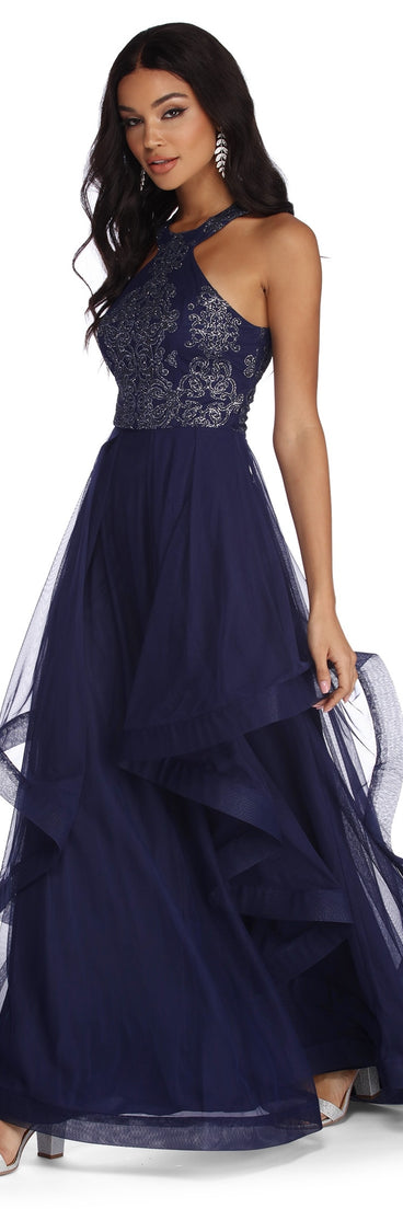The Alexandra Formal Tulle Dress is a gorgeous pick as your 2023 prom dress or formal gown for wedding guest, spring bridesmaid, or army ball attire!