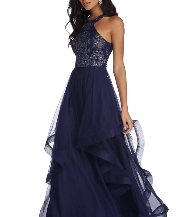 Windsor Long Formal Tulle Dress, Sleeveless V-Neck Tulle Ball Gown