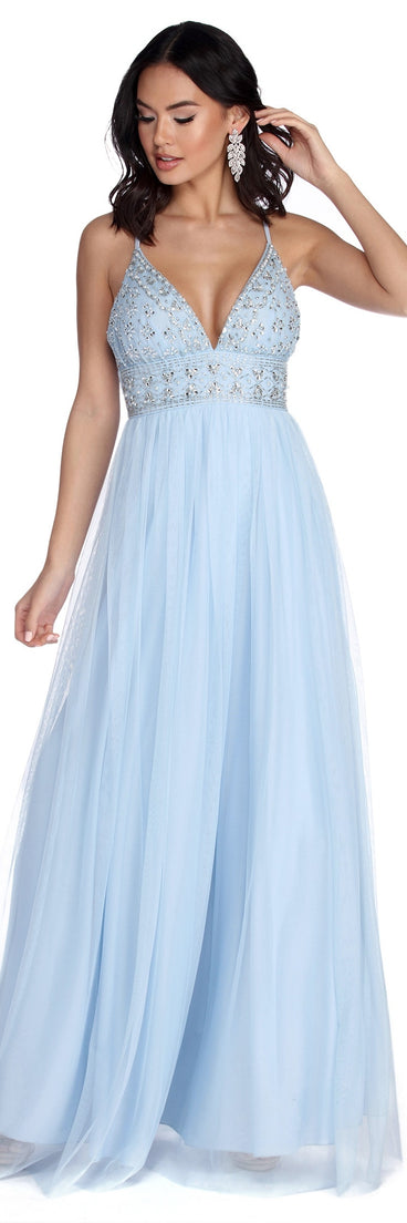 The Bridget Formal Beaded Tulle Dress is a gorgeous pick as your 2023 prom dress or formal gown for wedding guest, spring bridesmaid, or army ball attire!