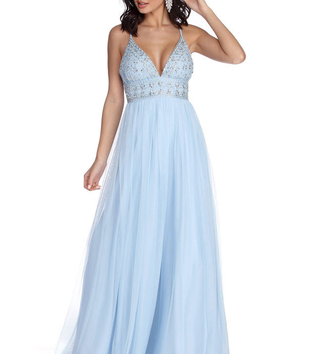 The Bridget Formal Beaded Tulle Dress is a gorgeous pick as your 2023 prom dress or formal gown for wedding guest, spring bridesmaid, or army ball attire!