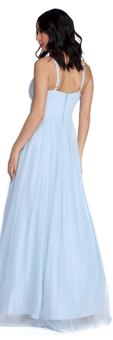 The Bridget Formal Beaded Tulle Dress is a gorgeous pick as your 2023 prom dress or formal gown for wedding guest, spring bridesmaid, or army ball attire!