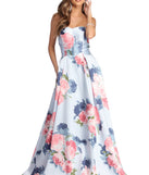 The Adaline Strapless Floral Ball Gown is a gorgeous pick as your 2023 prom dress or formal gown for wedding guest, spring bridesmaid, or army ball attire!