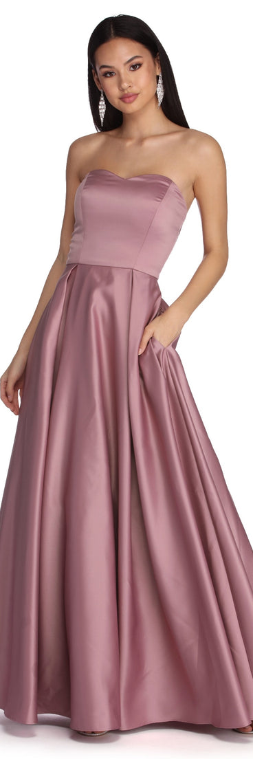 Renee Strapless Sweetheart Ball Gown is a gorgeous pick as your 2023 prom dress or formal gown for wedding guest, spring bridesmaid, or army ball attire!