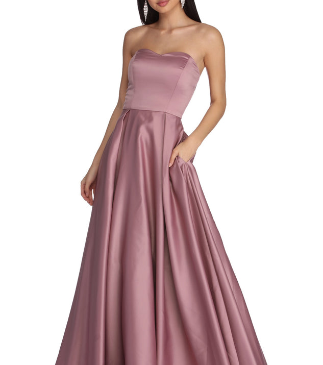 Renee Strapless Sweetheart Ball Gown is a gorgeous pick as your 2023 prom dress or formal gown for wedding guest, spring bridesmaid, or army ball attire!