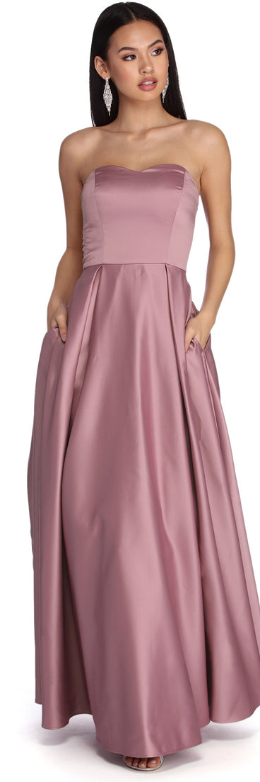 Renee Strapless Sweetheart Ball Gown is a gorgeous pick as your 2023 prom dress or formal gown for wedding guest, spring bridesmaid, or army ball attire!