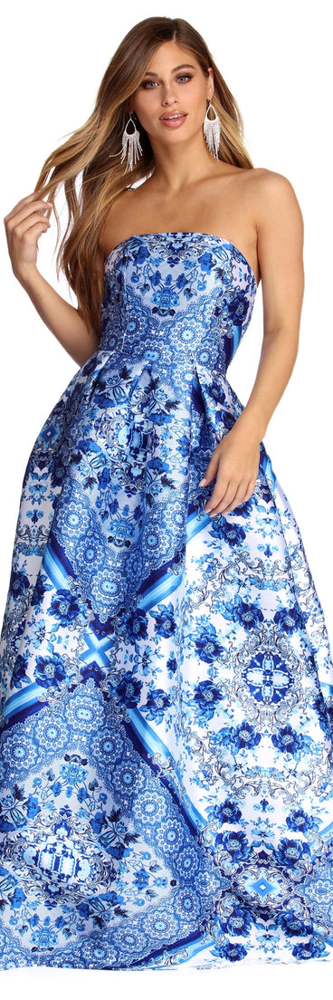 The Ari Bohemian Floral Satin Ball Gown is a gorgeous pick as your 2023 prom dress or formal gown for wedding guest, spring bridesmaid, or army ball attire!