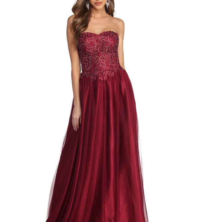 The Annabelle Heat Stone Ball Gown is a gorgeous pick as your 2023 prom dress or formal gown for wedding guest, spring bridesmaid, or army ball attire!
