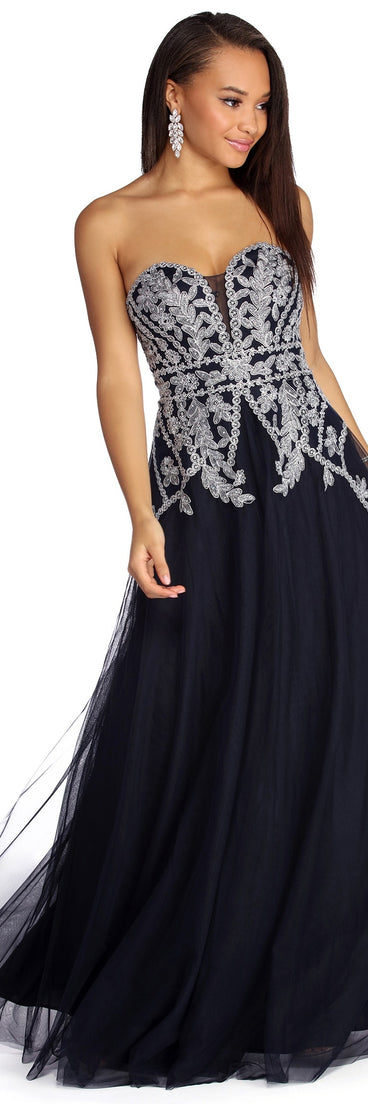 The Julie Strapless Sweetheart Ball Gown is a gorgeous pick as your 2023 prom dress or formal gown for wedding guest, spring bridesmaid, or army ball attire!