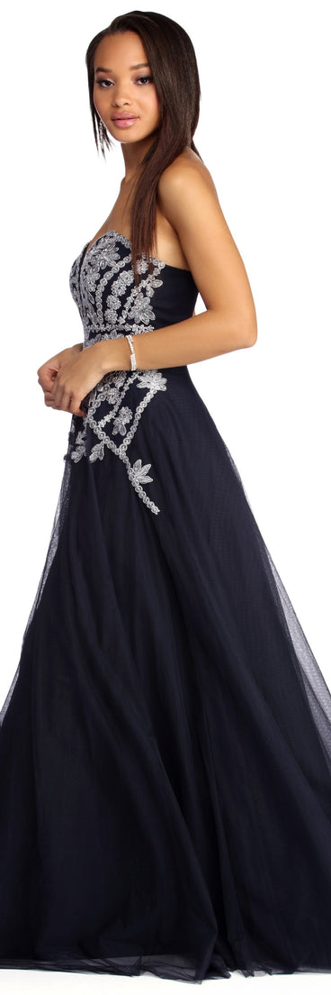 The Julie Strapless Sweetheart Ball Gown is a gorgeous pick as your 2023 prom dress or formal gown for wedding guest, spring bridesmaid, or army ball attire!