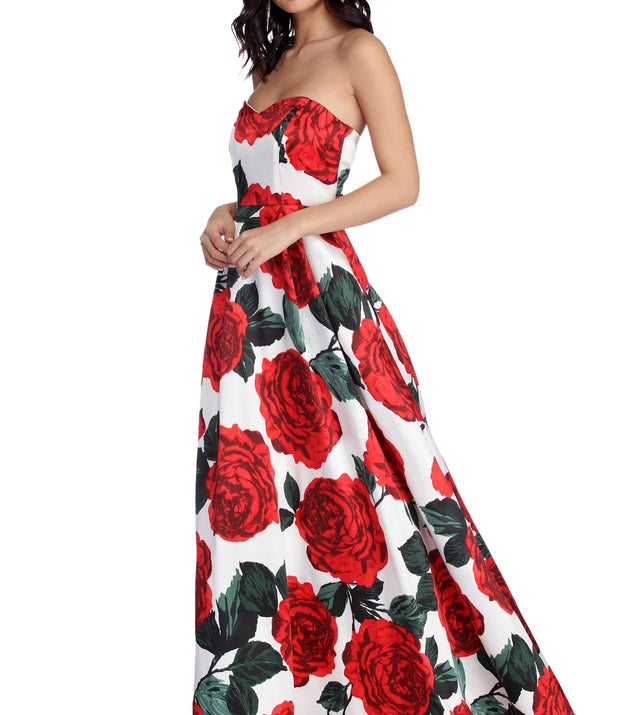The Alayah Floral Satin Ball Gown is a gorgeous pick as your 2023 prom dress or formal gown for wedding guest, spring bridesmaid, or army ball attire!