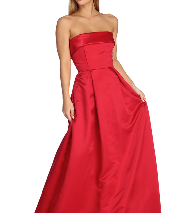 The Catalina Strapless Satin Ball Gown is a gorgeous pick as your 2023 prom dress or formal gown for wedding guest, spring bridesmaid, or army ball attire!