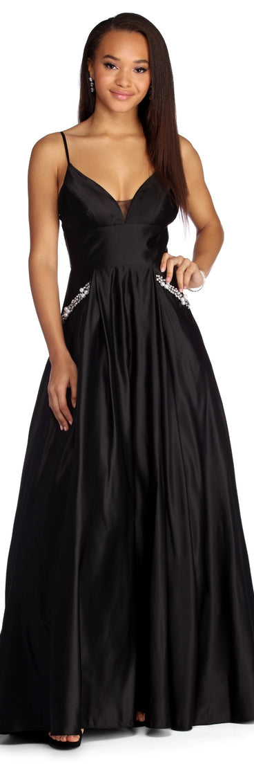 The Angelie Embellished Satin Gown is a gorgeous pick as your 2023 prom dress or formal gown for wedding guest, spring bridesmaid, or army ball attire!