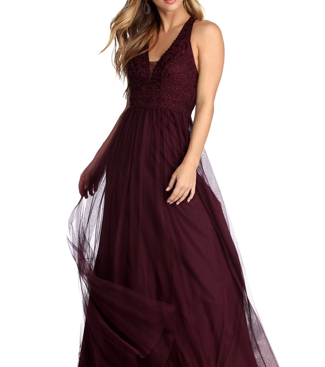 The Alessia Floral Applique Ball Gown is a gorgeous pick as your 2023 prom dress or formal gown for wedding guest, spring bridesmaid, or army ball attire!